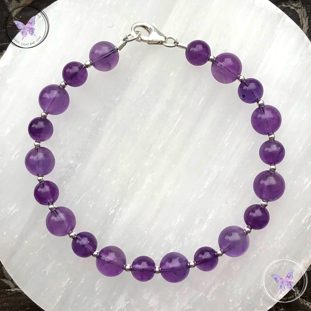 Amethyst & Silver Bead Bracelet