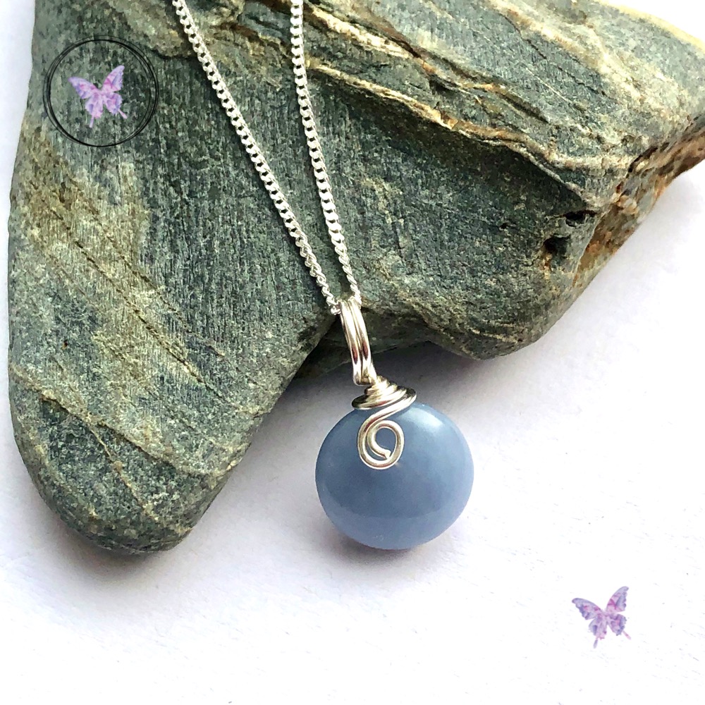 Angelite Coin Silver Swirl Pendant