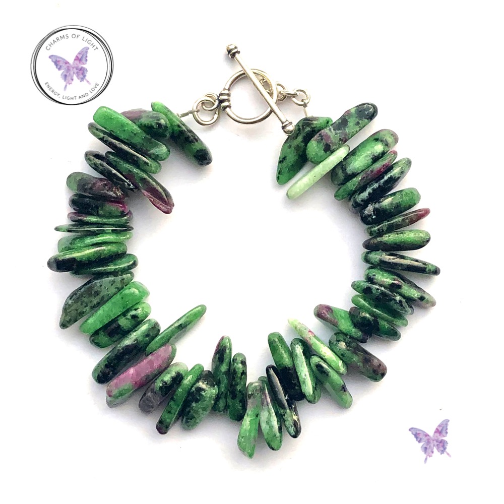 Anyolite Ruby Zoisite Chip Bracelet With Toggle Clasp