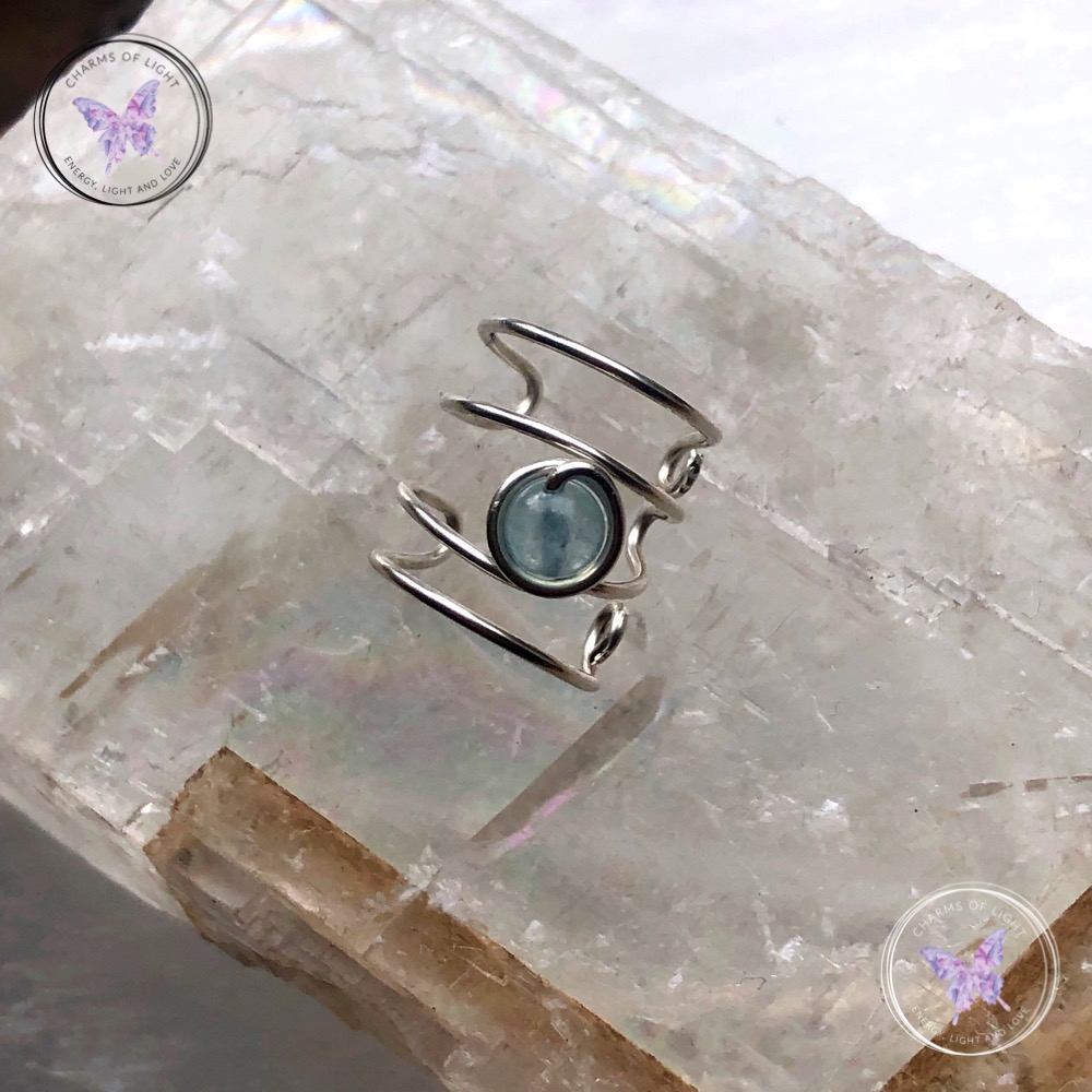 Aquamarine Silver Banded Ear Cuff
