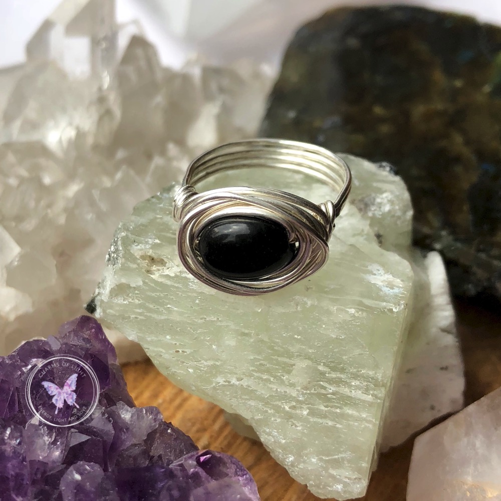 Black Jasper Silver Wire Wrapped Nest Ring