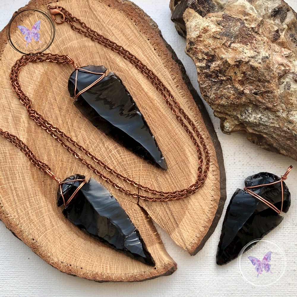 Natural Black Obsidian Arrowhead Crystal Pendant Necklace 22 inches Unisex
