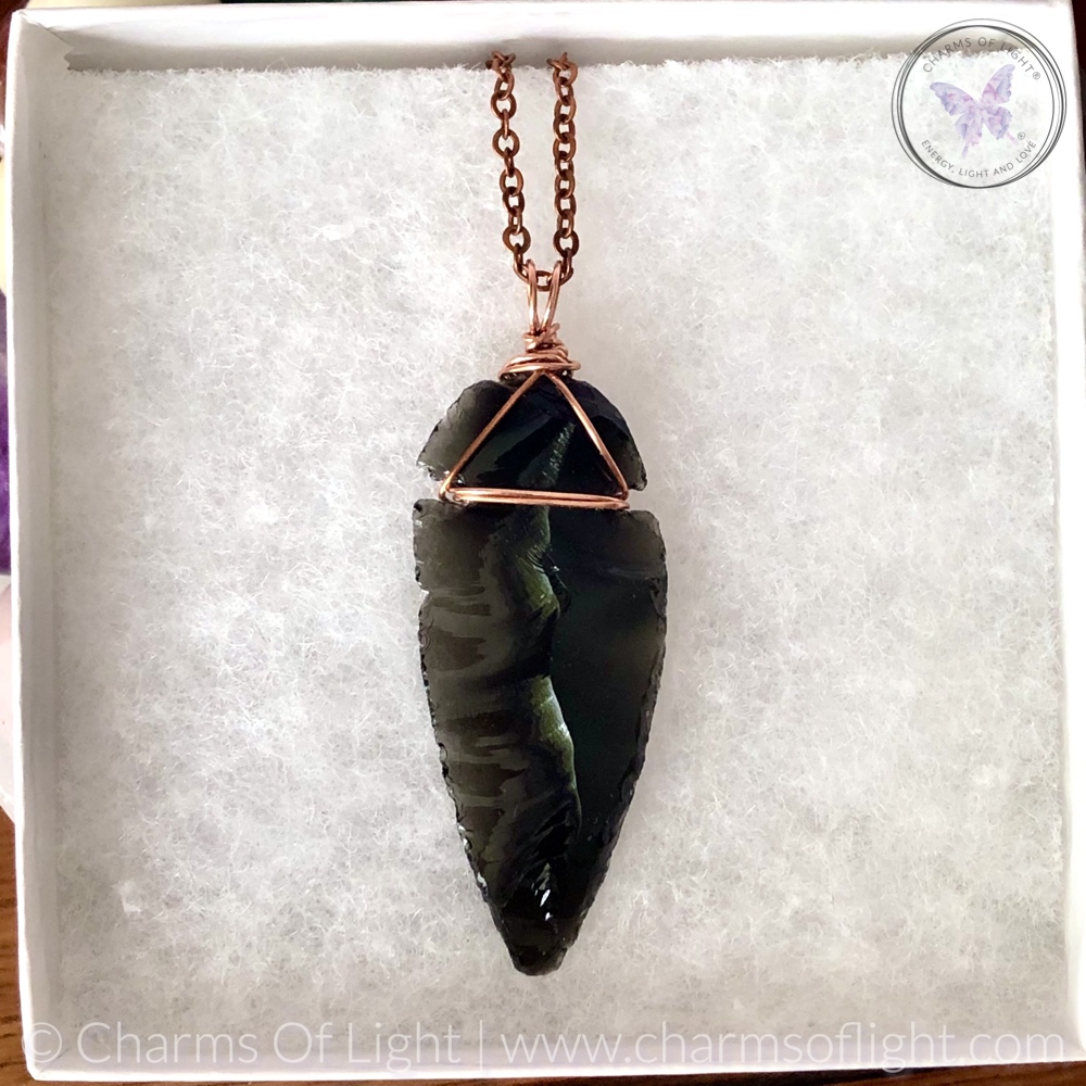 Black Obsidian Arrowhead Copper Pendant