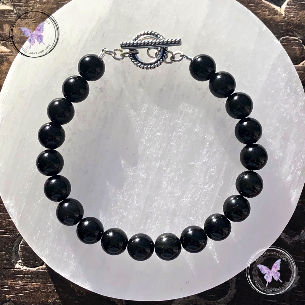 Black Obsidian Healing Bracelet With Silver Toggle Clasp