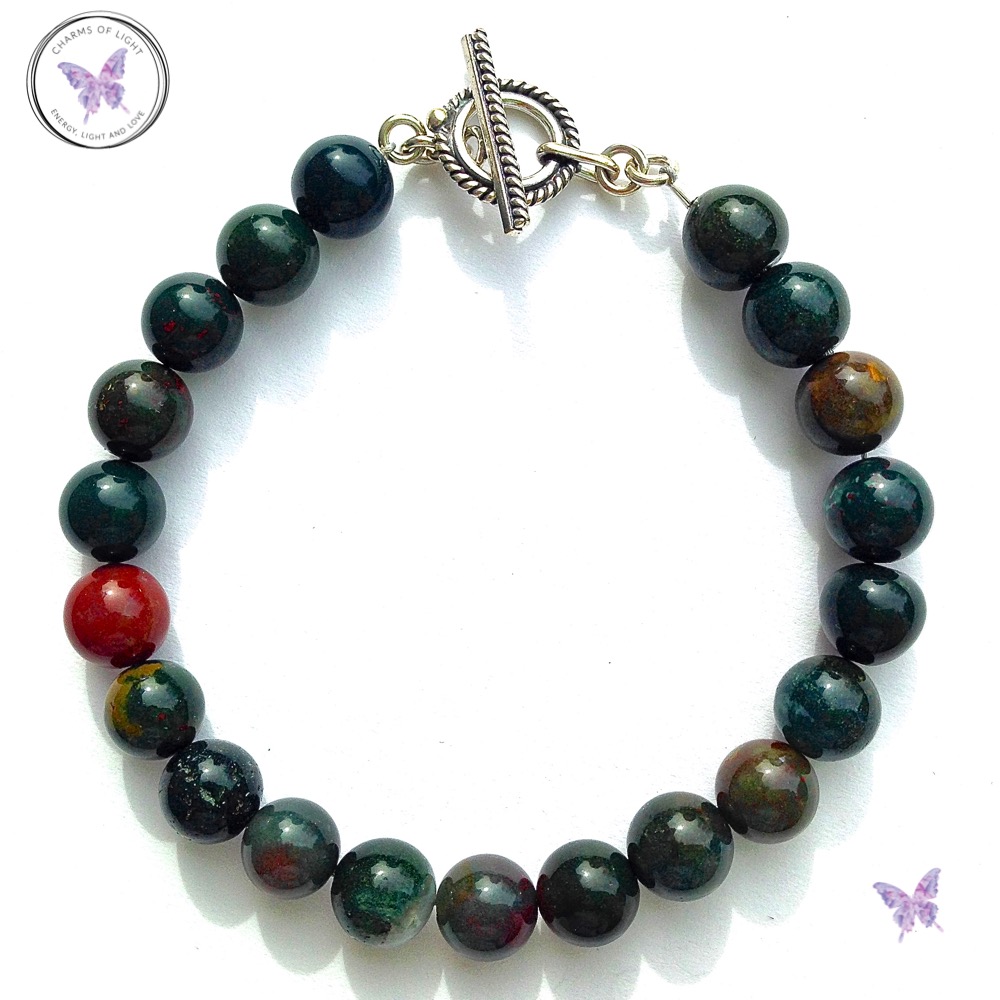 Bloodstone Healing Bracelet with Silver Toggle Clasp