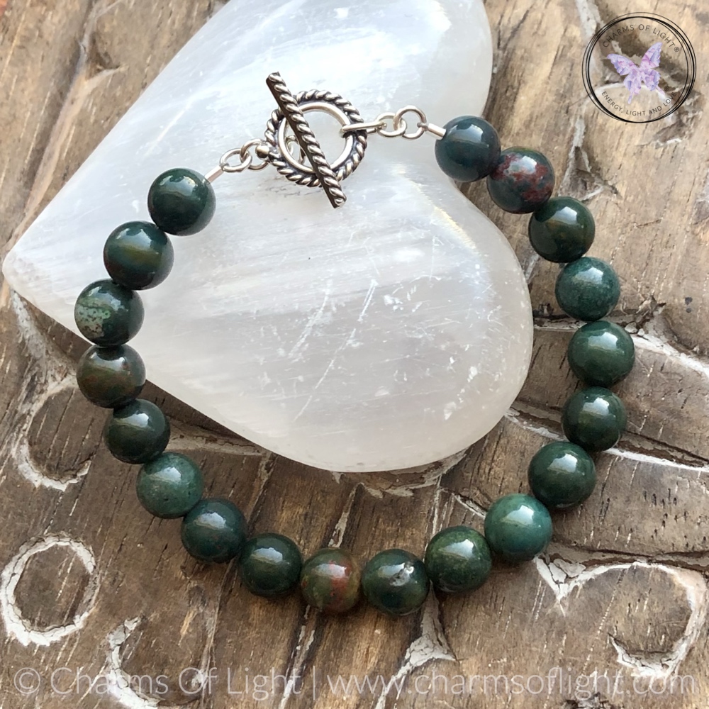 Bloodstone Healing Bracelet with Silver Toggle Clasp