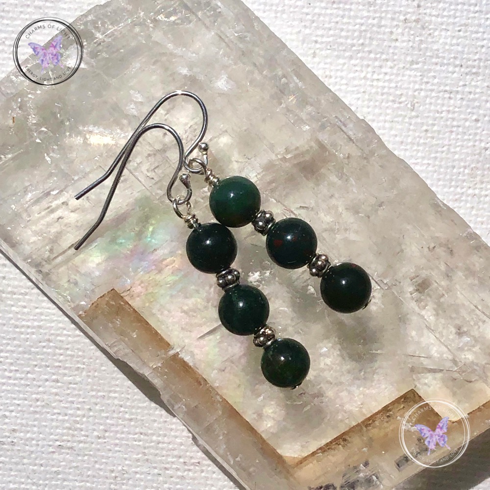 Bloodstone Triple Bead Earrings