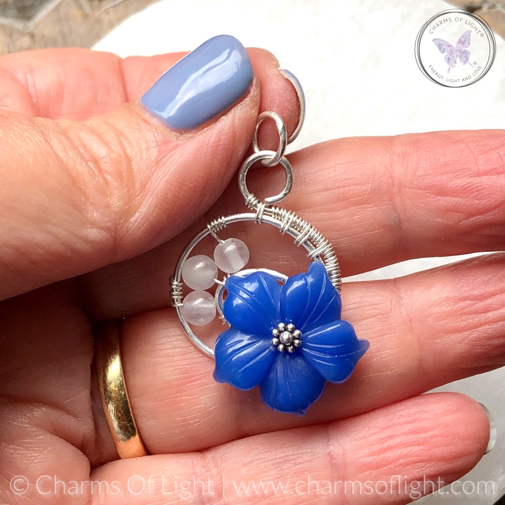 Blue Agate Flower Silver Pendant