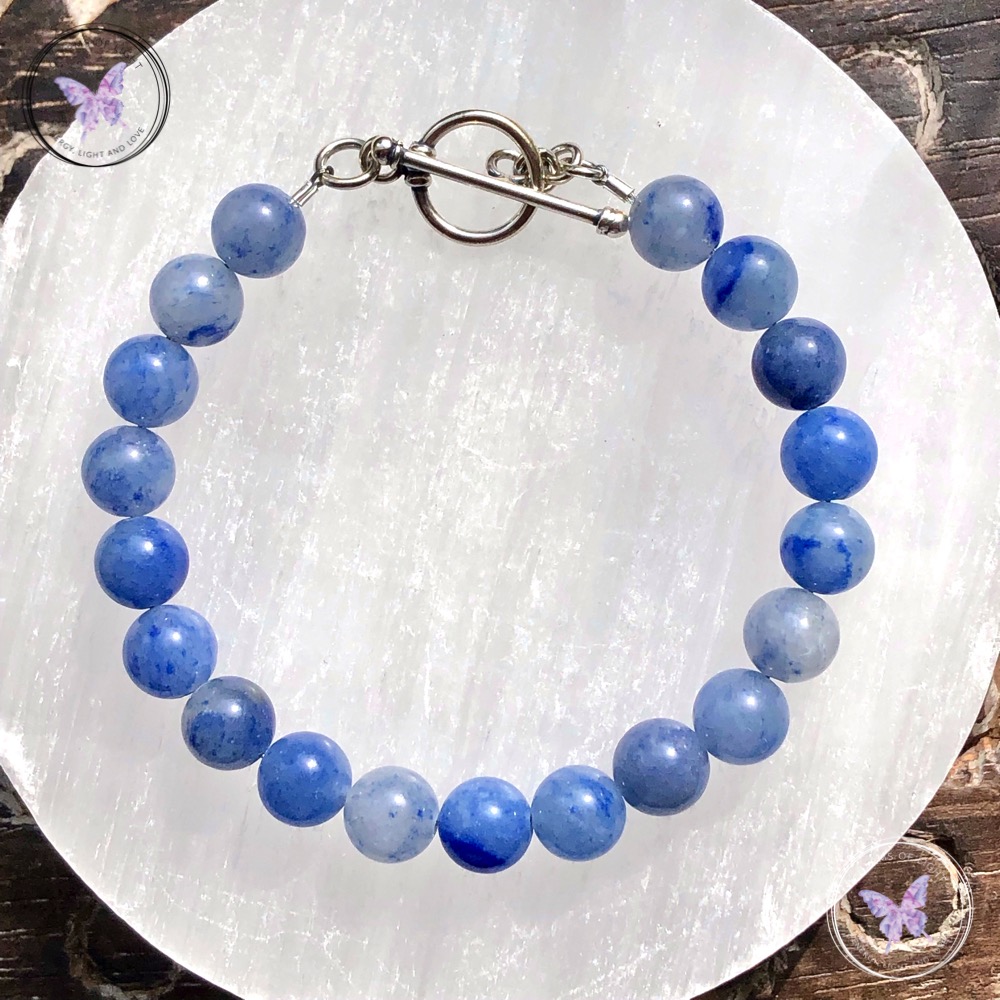 Blue Aventurine Healing Bracelet with Silver Toggle Clasp