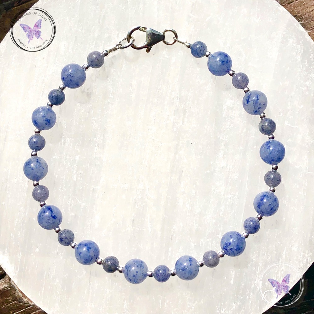 Blue and silver bracelet- blue glass beads with sterling silver