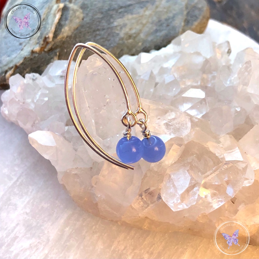 Blue Chalcedony Angled Silver Earrings