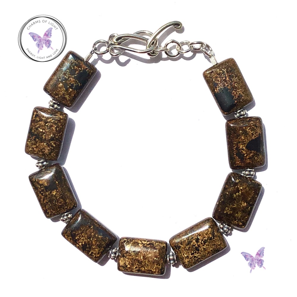 Bronzite Rectangles Bracelet With Silver Toggle Clasp