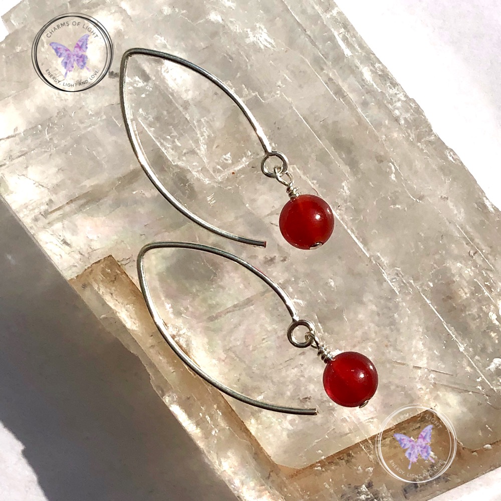 Carnelian Angled Silver Earrings