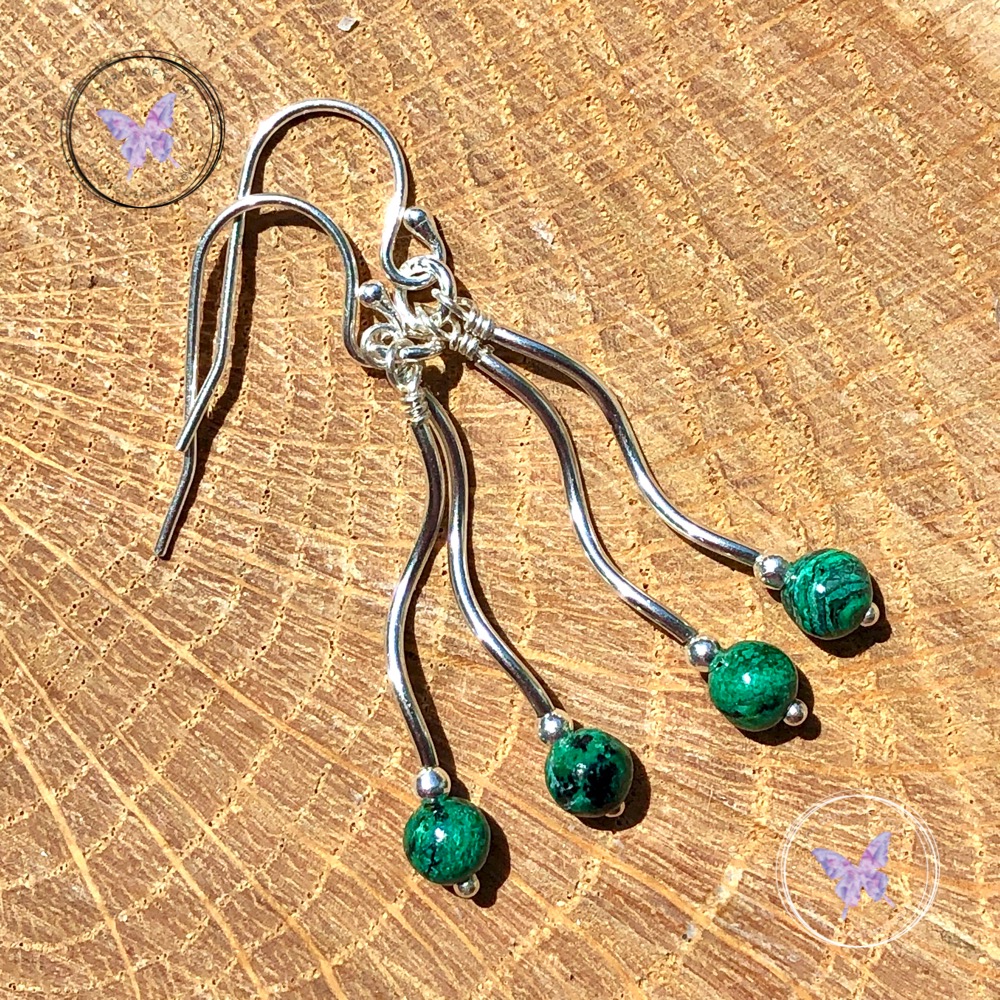Chrysocolla Silver Double Twirl Dangler Earrings