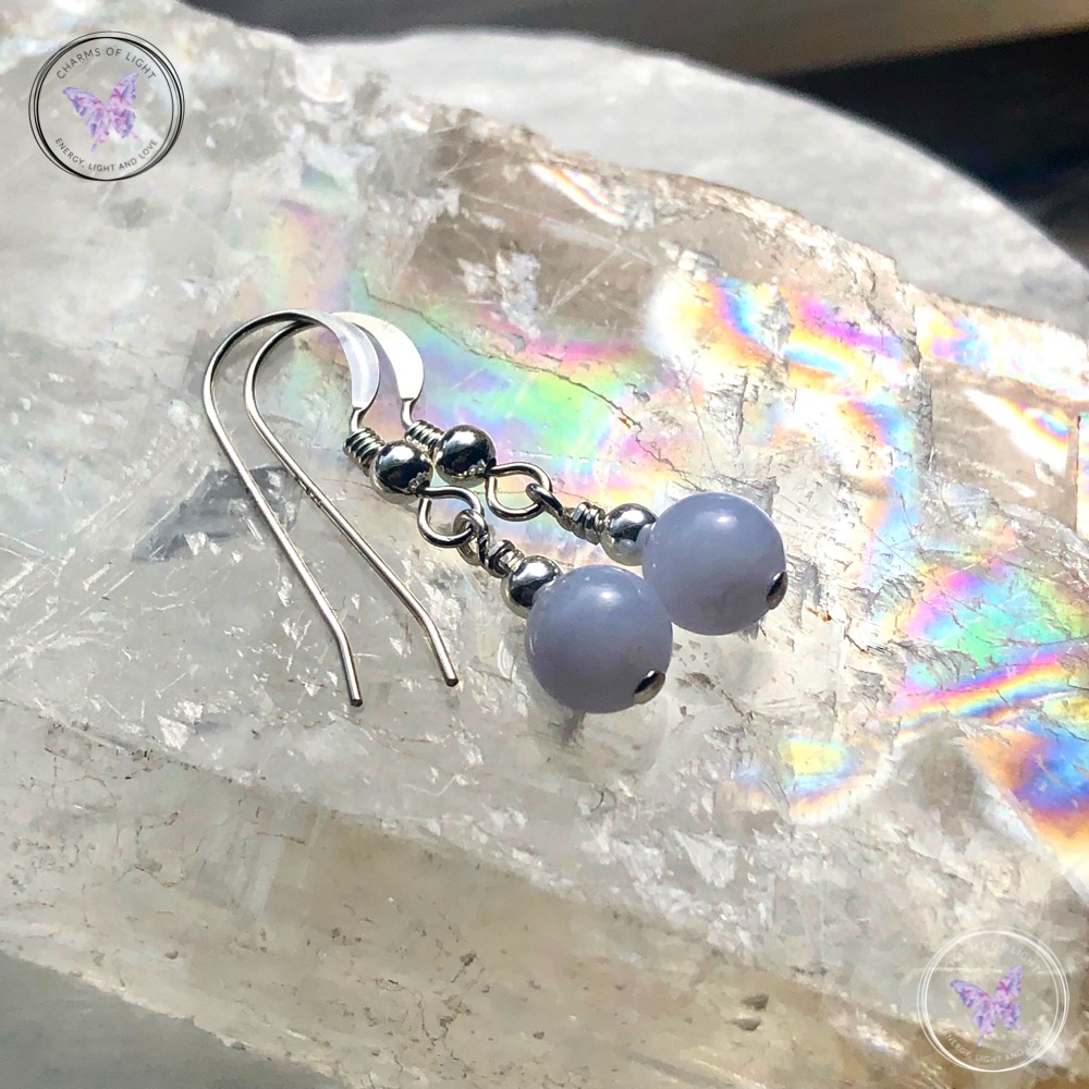 Classical Blue Lace Agate Silver Earrings