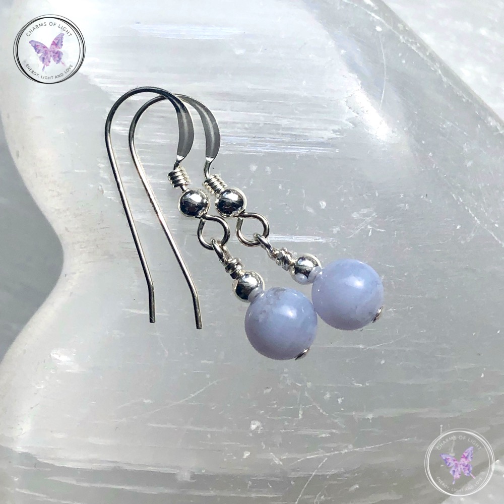 Classical Blue Lace Agate Silver Earrings