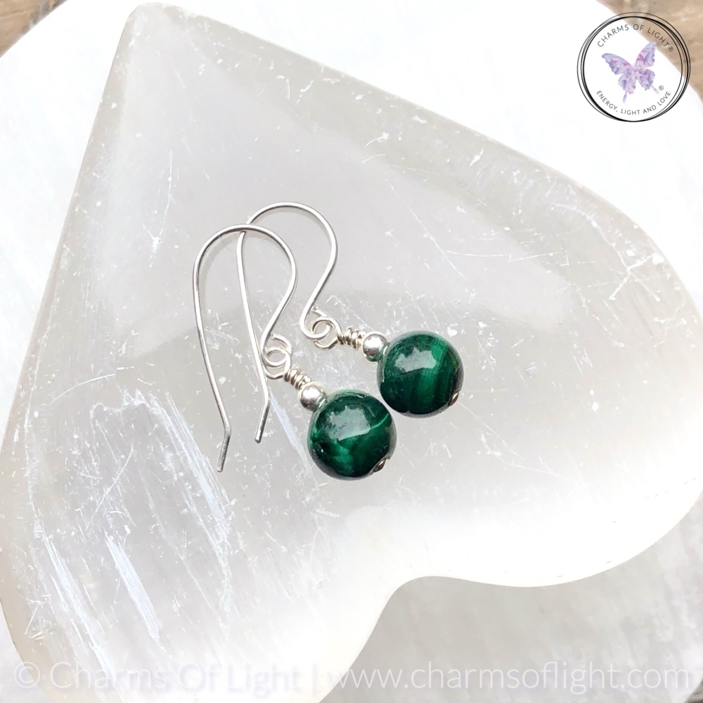 Silver malachite earrings deals