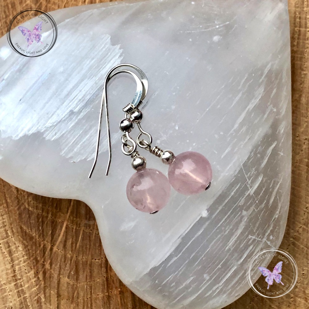 Classical Rose Quartz Silver Earrings