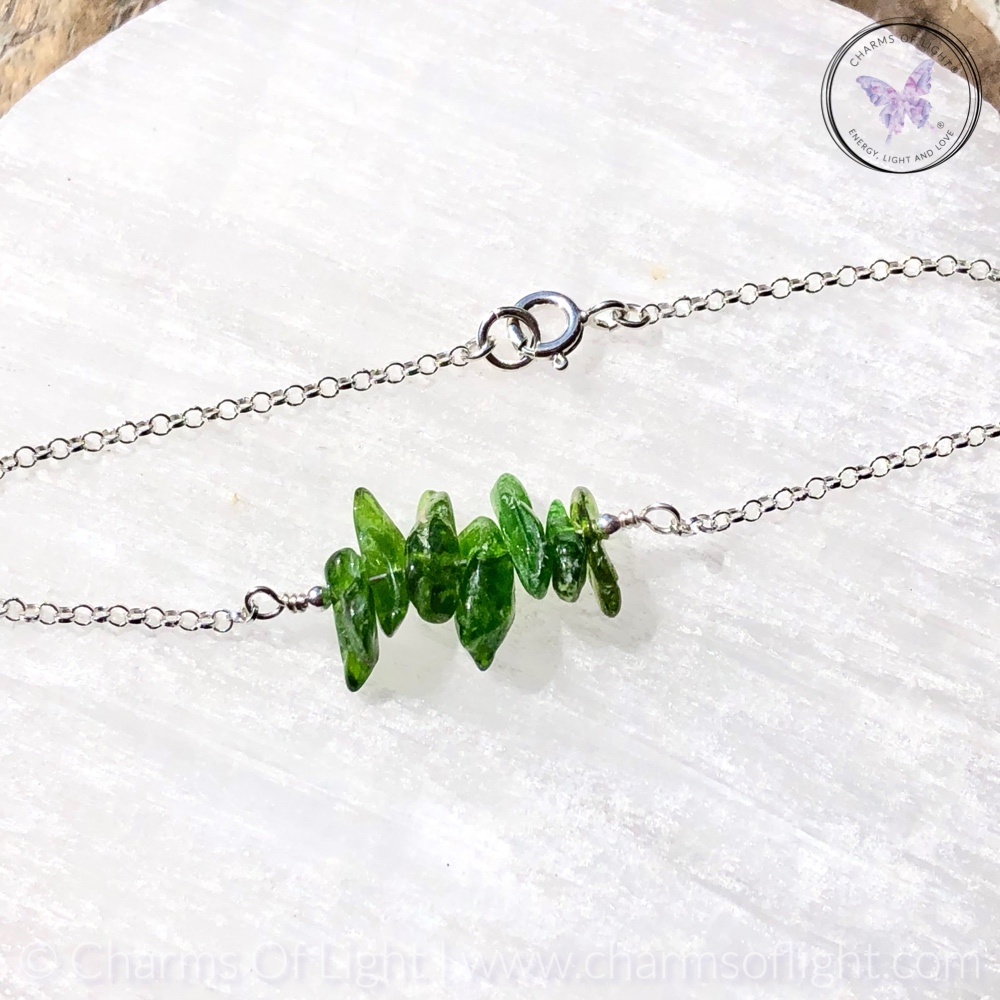 Diopside Chip Silver Bar Bracelet
