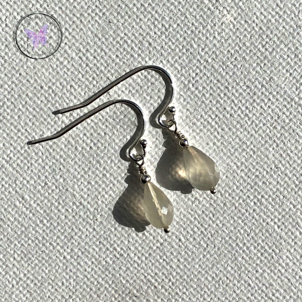 Faceted Cream Moonstone Drop Earrings