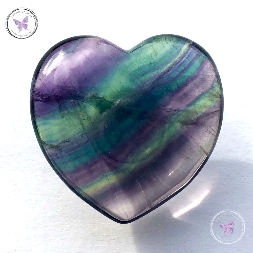 One 6cm Fluorite Heart Stone E1244 Blue & Purple FLUORITE Crystal Heart 