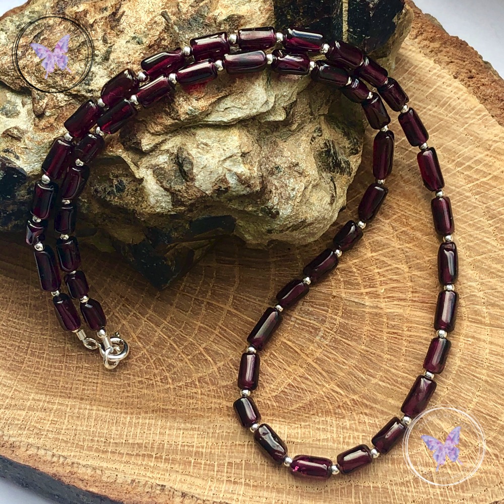 Garnet Tube Bead Necklace