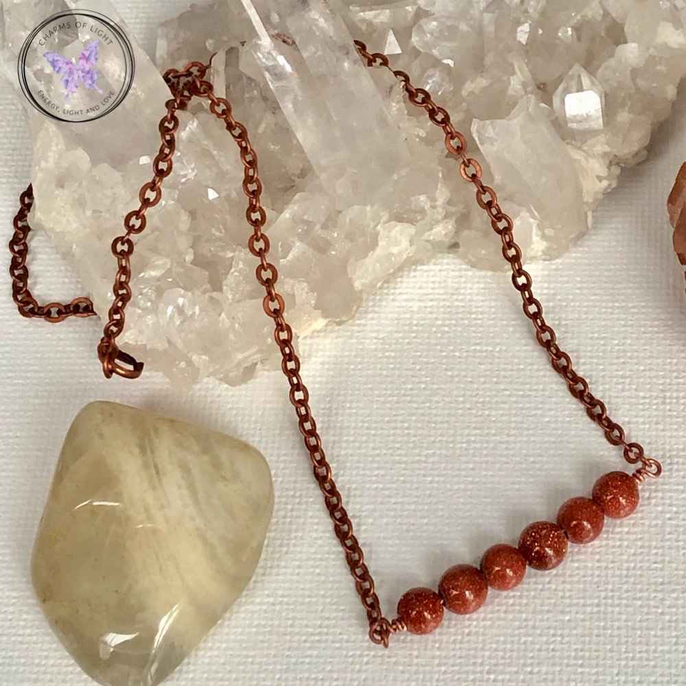 Gold Goldstone Copper Healing Bar Necklace