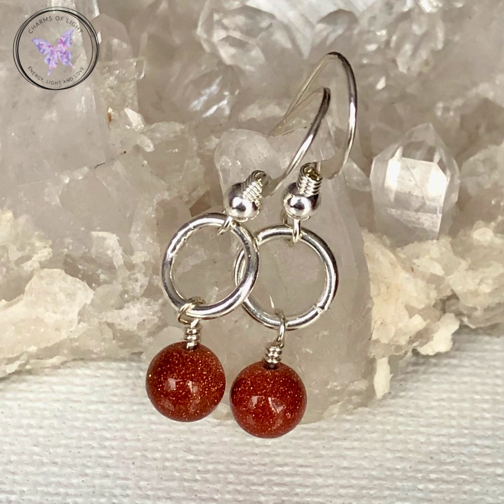 Gold Goldstone Silver Circle Earrings