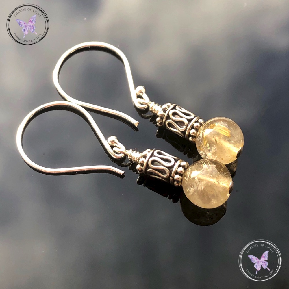 Golden Rutilated Quartz Silver Earrings