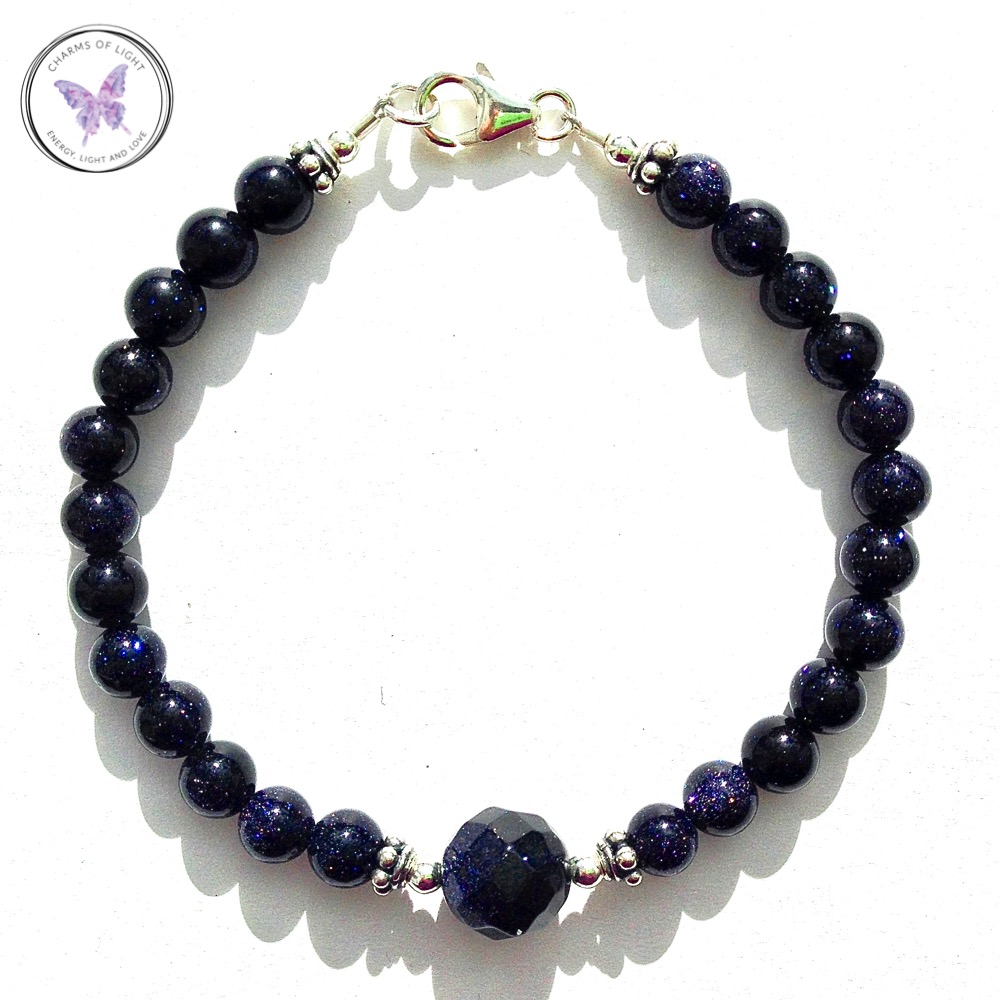 Blue Goldstone Bracelet with Faceted feature bead