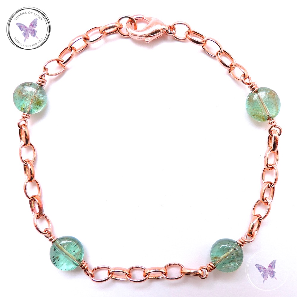 Green Apatite Coin & Copper Chain Bracelet