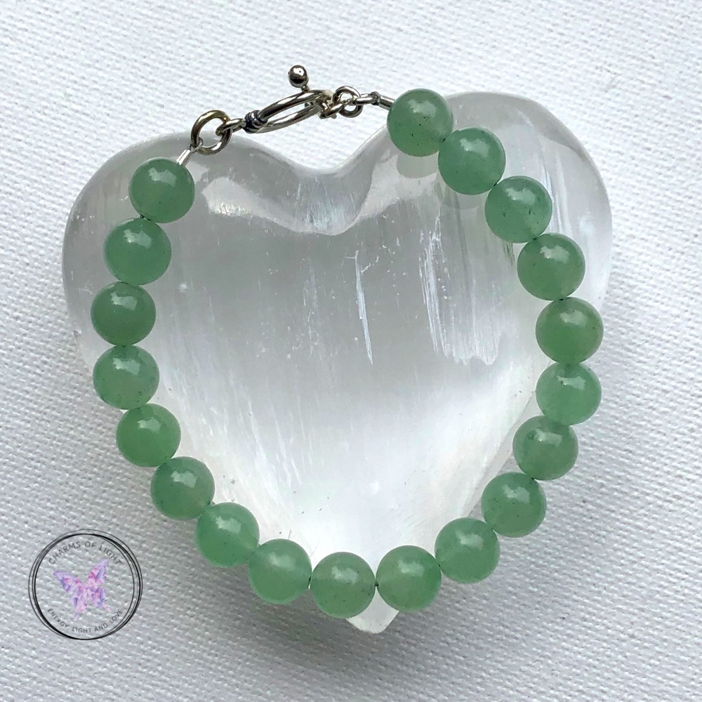 Green Aventurine Healing Bracelet With Silver Toggle Clasp