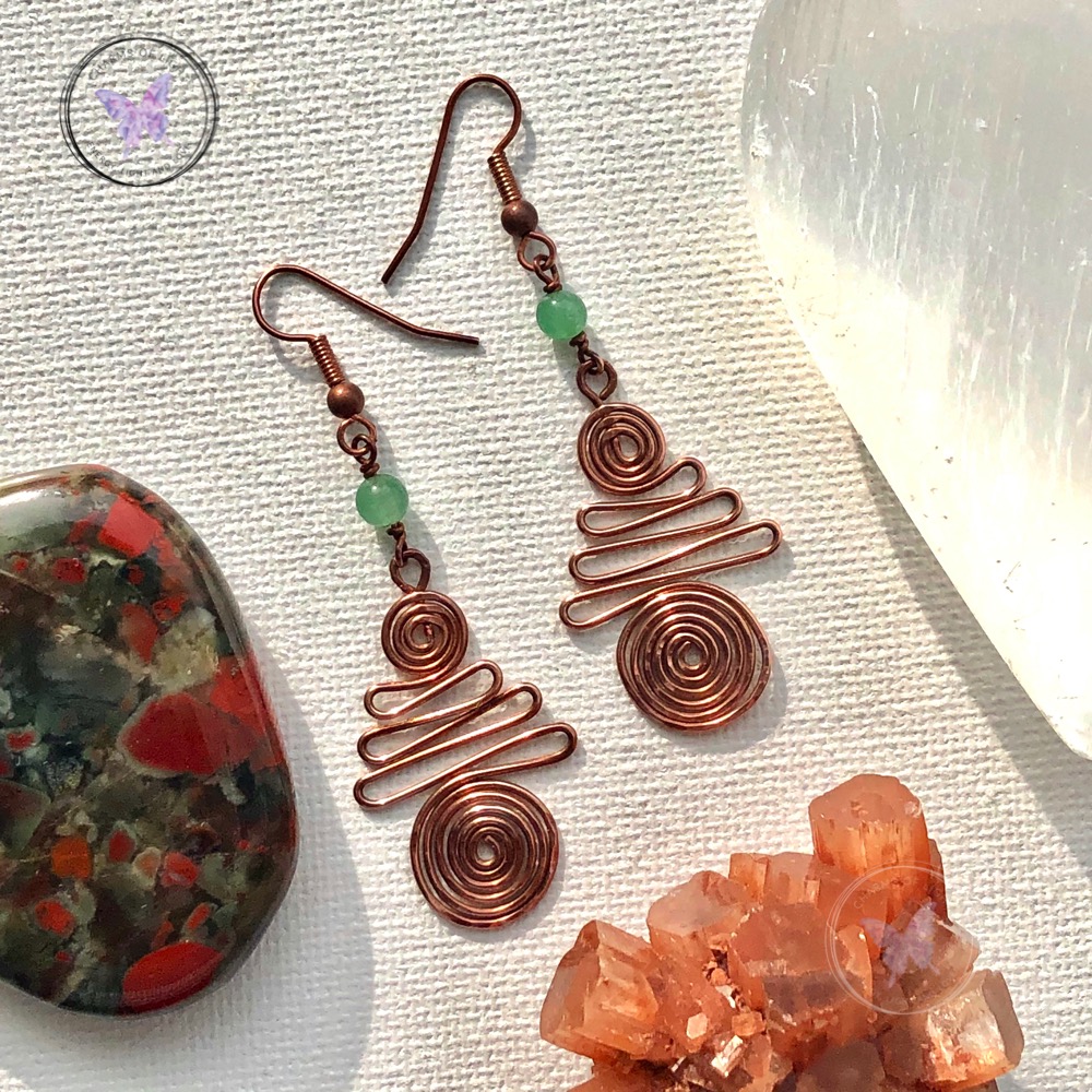 Green Aventurine Copper Xmas Tree Earrings