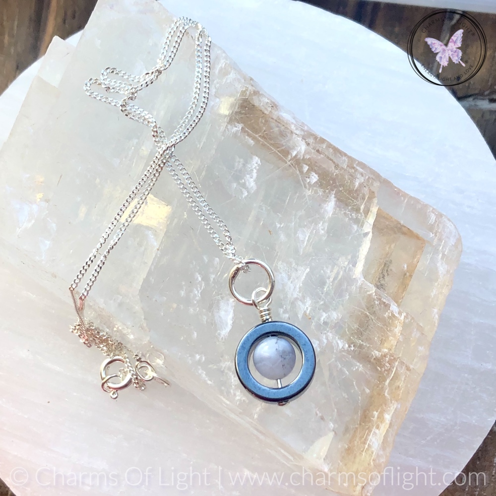 Hematite Gemstone Fidget Necklace (Blue Lace Agate)