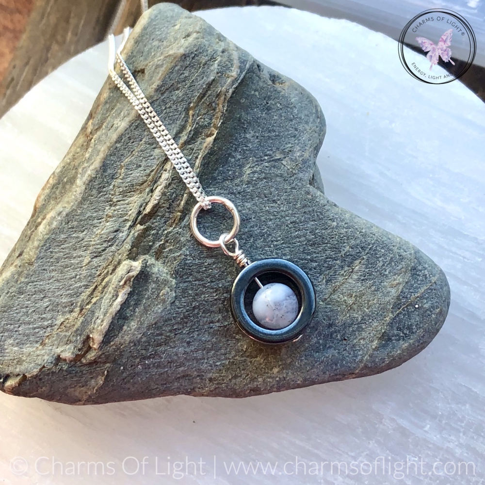 Hematite Gemstone Fidget Necklace (Blue Lace Agate)