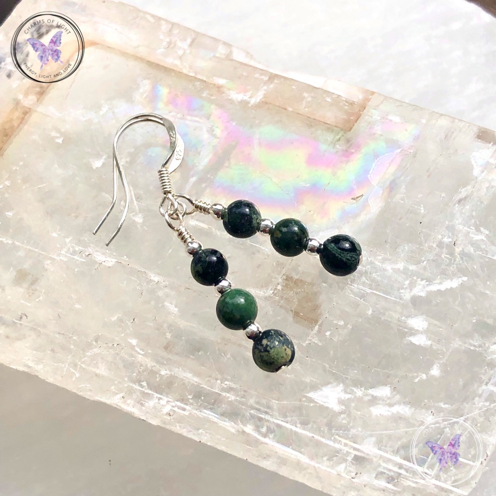 Kambaba Jasper Triple Bead Earrings