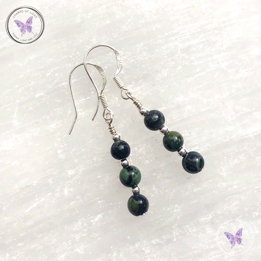 Kambaba Jasper Triple Bead Earrings