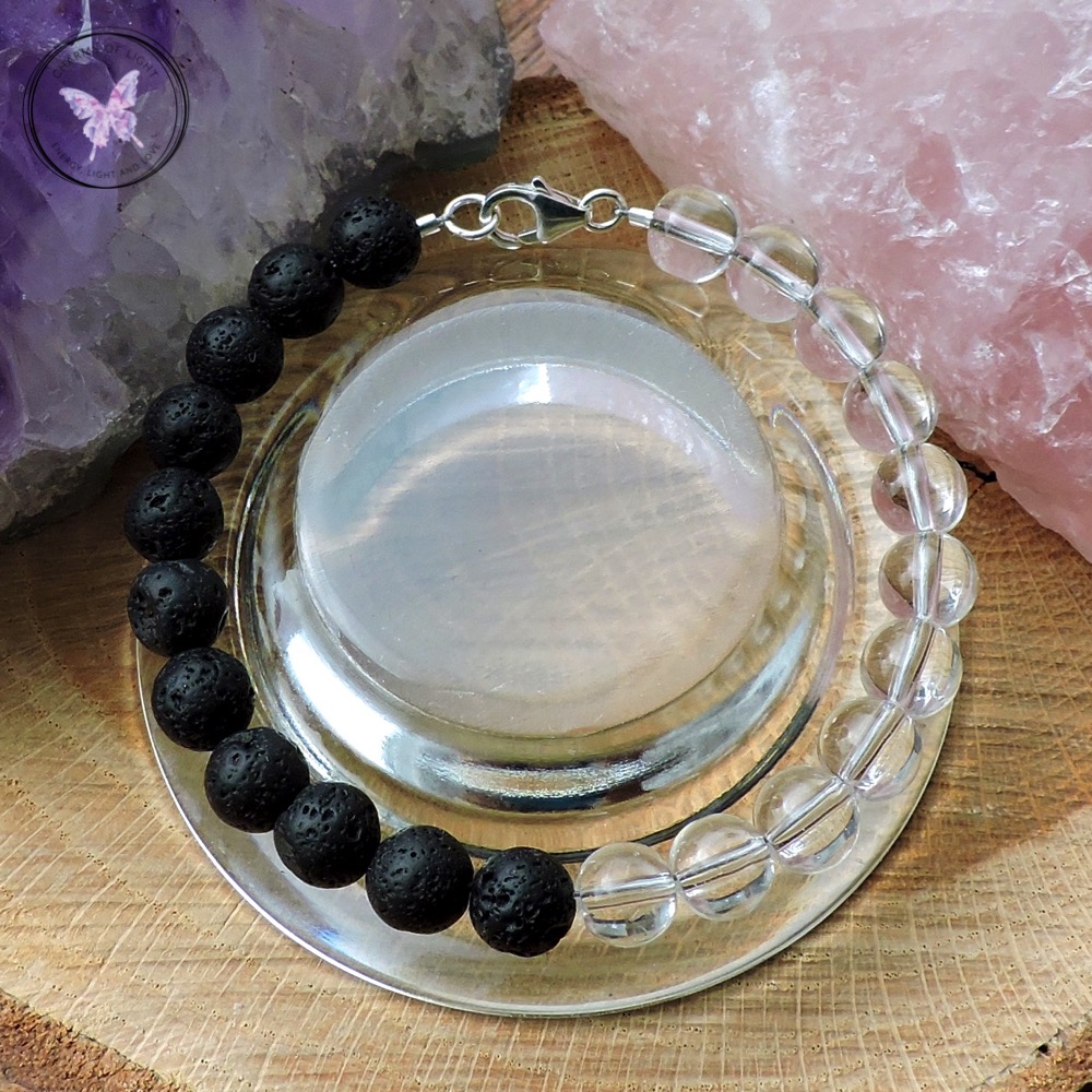 Yin Yang Lava Stone & Clear Quartz Healing Bracelet