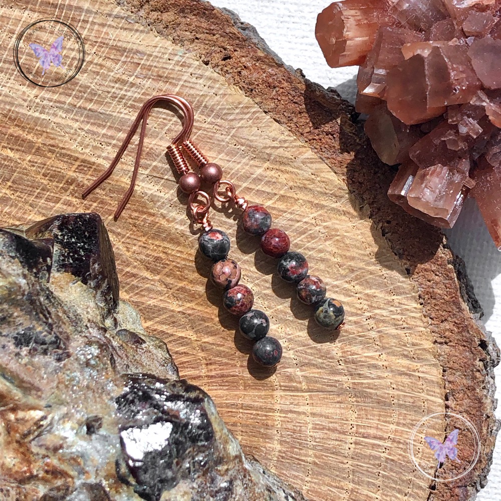 Leopard Skin Jasper Bead Earrings Copper