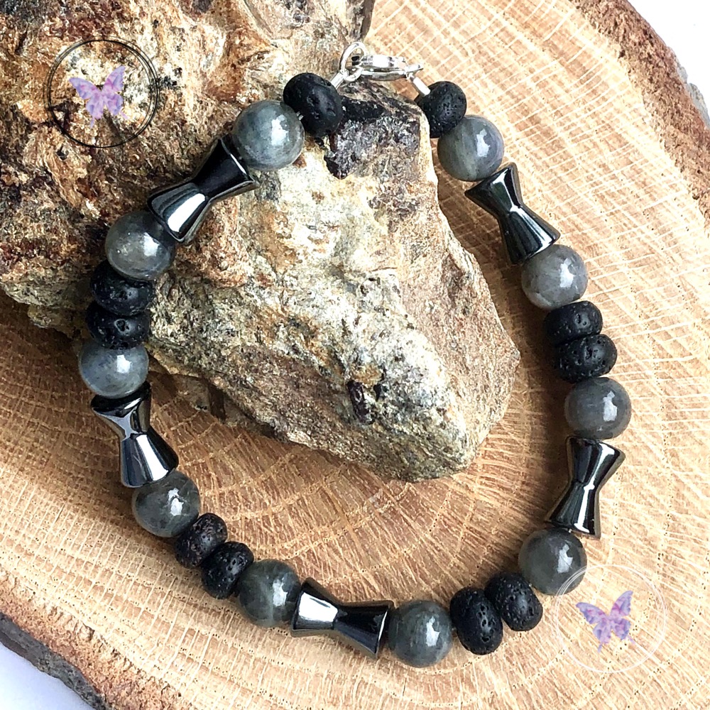 Men's Labradorite, Lava Stone & Hematite Bracelet