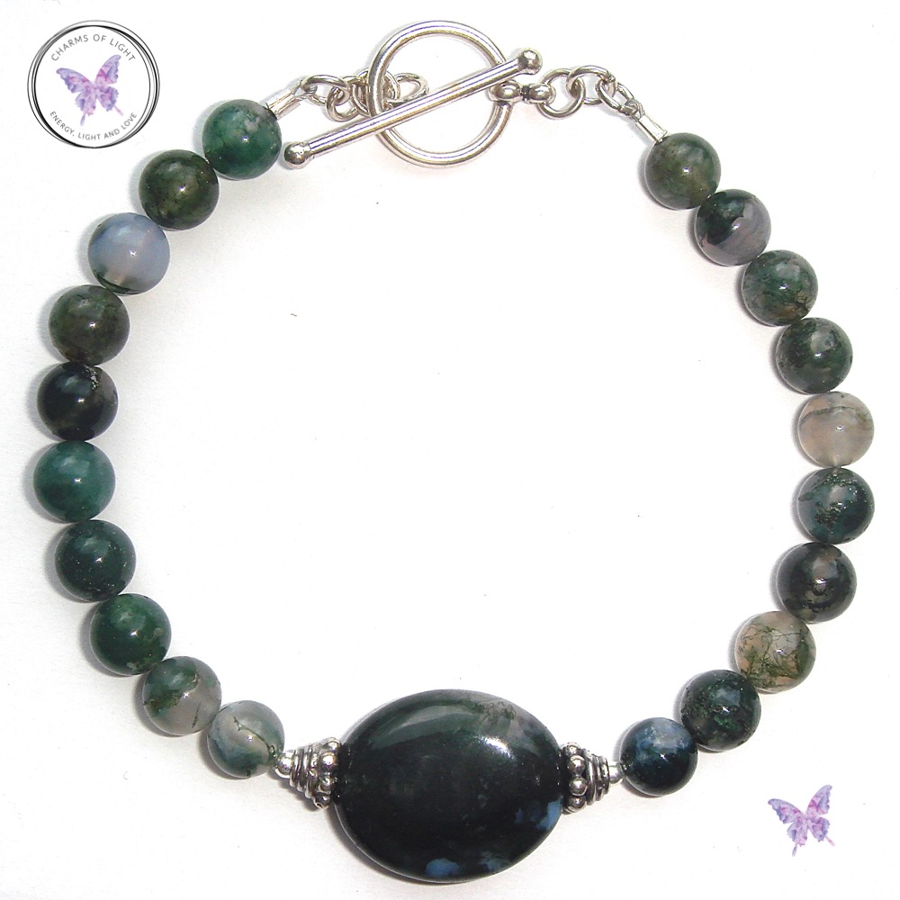 Moss Agate Bead Bracelet