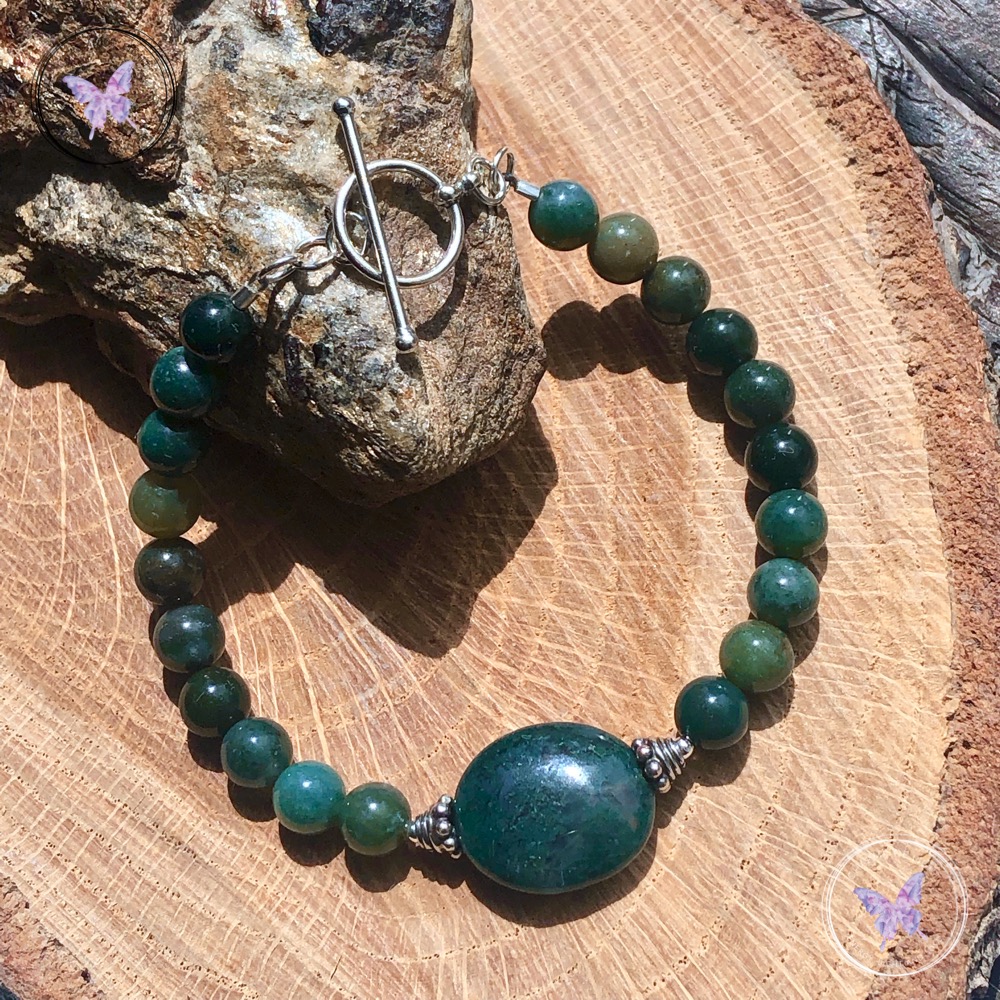 Moss Agate Bead Bracelet