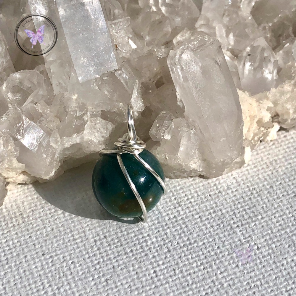 Moss Agate Silver Wire Sphere Pendant