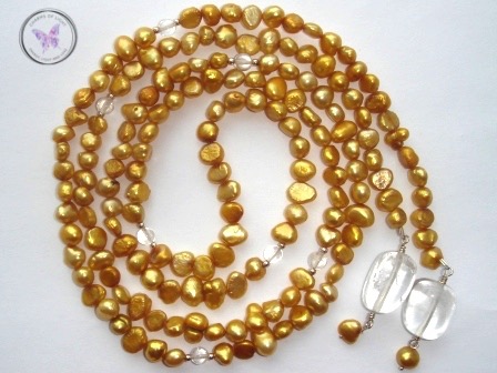 Pearl & Clear Quartz Lariat Necklace (Gold)
