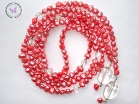 Pearl & Clear Quartz Lariat Necklace (Pink)