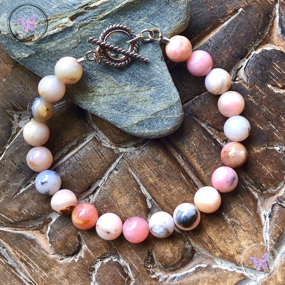 Pink Opal Healing Bracelet with Silver Toggle Clasp