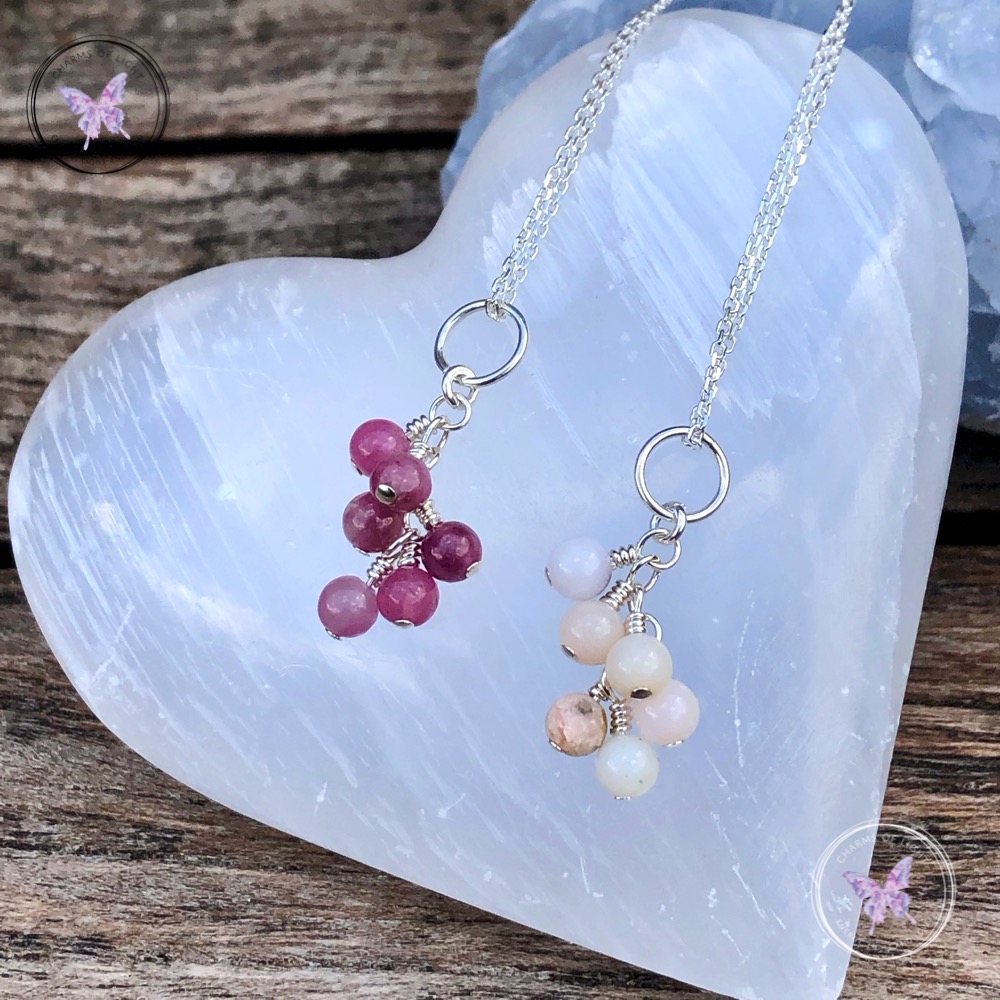 Pink Tourmaline Cluster October Birthstone Necklace