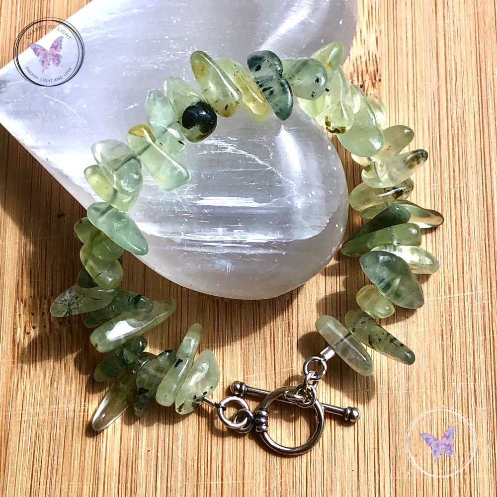 Prehnite Chip Bracelet With Silver Toggle Clasp