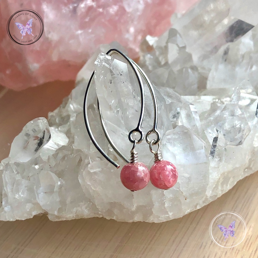 Heart Rhodochrosite Earring/Sterling Silver Earring/Natural Rhodochrosite Heart Earring /Pink  Heart Earring/Valentine Gift