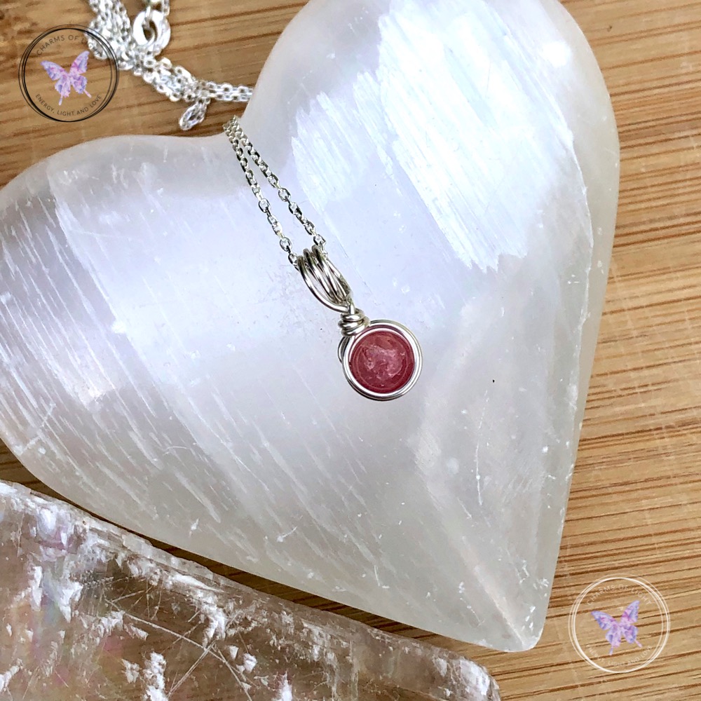 Rhodochrosite Sterling Silver Wire Wrapped Pendant